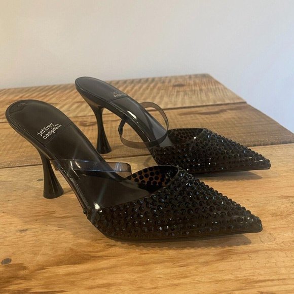 NEW Jeffrey Campbell Heiress Black Crystal Heel w/ Clear Strap Size 8.5 - Picture 1 of 12